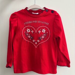 Vintage 80’s Oshkosh B’Gosh Girl’s 3T Folksy Heart Red Long Sleeve Top US Made